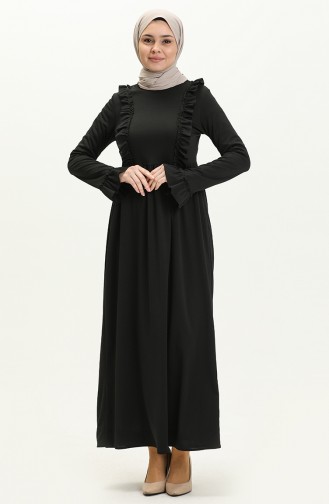 Fırfırlı Elbise 7252-02 Siyah