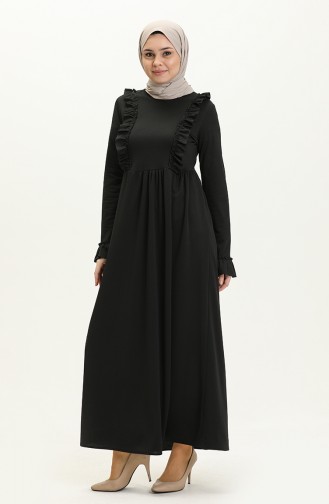 Fırfırlı Elbise 7252-02 Siyah
