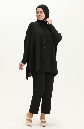 Aerobin Kumaş Tunik Pantolon İkili Takım 4404-02 Siyah