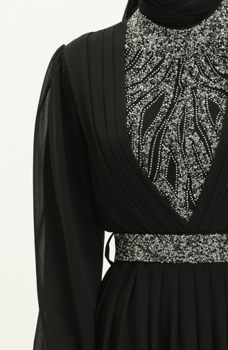Embroidered Detail Evening Dress 52863-01 Black 52863-01