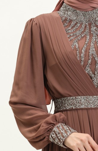 Embroidered Detail Evening Dress 52863-02 Mink 52863-02