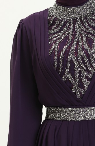 Embroidered Detail Evening Dress 52863-04 Purple 52863-04