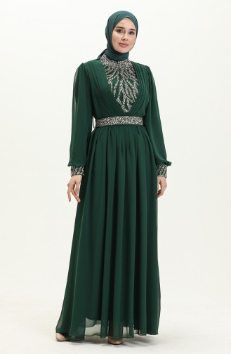 Embroidered Detail Evening Dress 52863-06 Green 52863-06