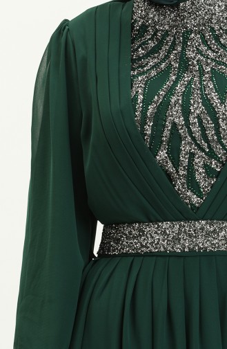 Embroidered Detail Evening Dress 52863-06 Green 52863-06