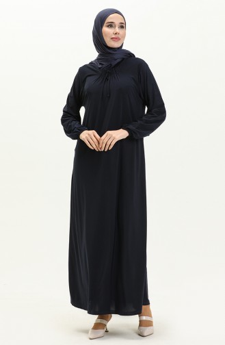 Elastic Sleeve Sandy Dress 4254-03 Navy Blue 4254-03