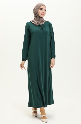 فستان ساندي بأكمام مطاطي 4254-06 أخضر زمردي 4254-06