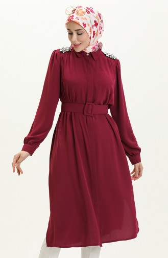 Stone Collar Belted Tunic 4413-05 Plum 4413-05