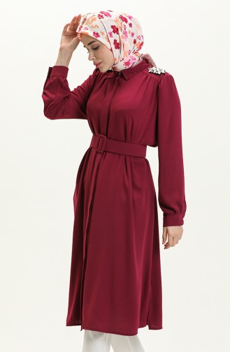 Stone Collar Belted Tunic 4413-05 Plum 4413-05