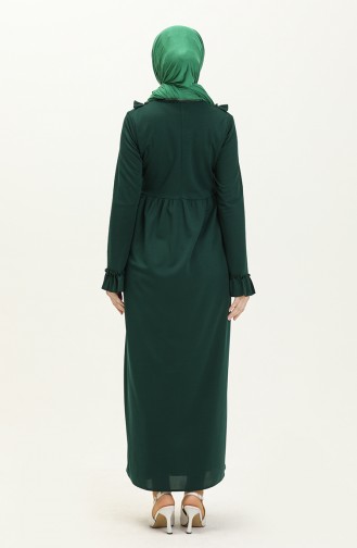 Fırfırlı Elbise 7252-06 Zümrüt Yeşili