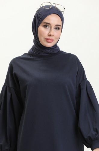 Balloon Sleeve Long Tunic 3031-02 Dark Blue 3031-02