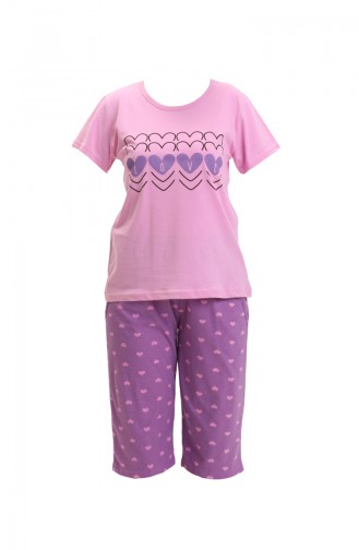 Akbeniz Kadın 100 Pamuk Penye Kısa Kol Kapri Pijama Takım 3557 Pembe