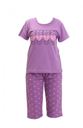 Akbeniz Kadın 100 Pamuk Penye Kısa Kol Kapri Pijama Takım 3558 Lila