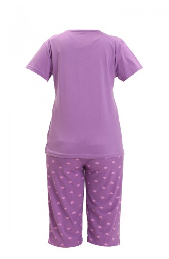 Akbeniz Kadın 100 Pamuk Penye Kısa Kol Kapri Pijama Takım 3558 Lila