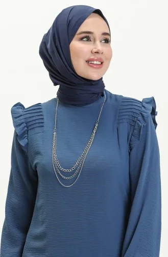 Aerobin Stoff Raffung Detaillierte Tunika Hose 2er Set 0002-04 Indigo 0002-04