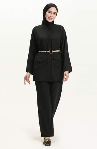 Belt Detail Two Piece Suit 70030-01 Black 70030-01