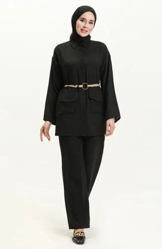 Belt Detail Two Piece Suit 70030-01 Black 70030-01