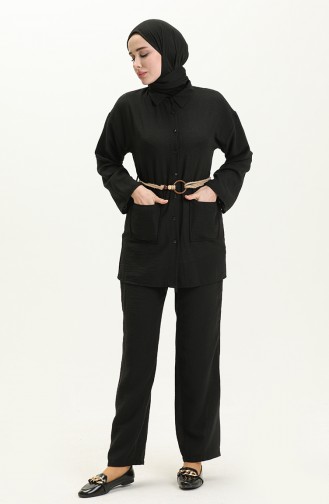 Belt Detail Two Piece Suit 70030-01 Black 70030-01