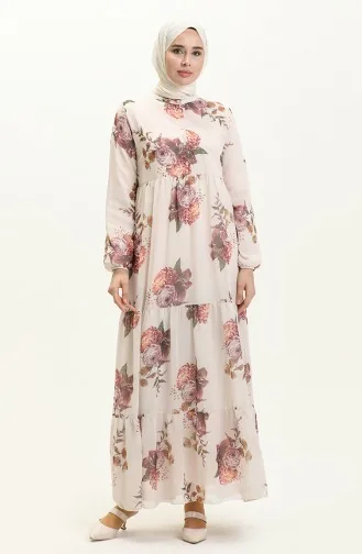 Floral gemustertes Chiffonkleid 81842-01 Beige 81842-01