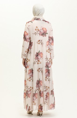 Floral Print Chiffon Dress 81842-01 Beige 81842-01