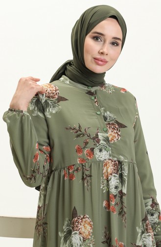 Robe en Mousseline à Motifs Floraux 81842-02 Khaki 81842-02