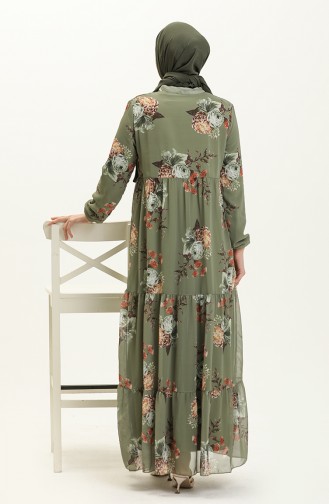 Floral Print Chiffon Dress 81842-02 Khaki 81842-02