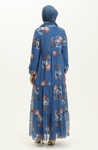 Floral Print Chiffon Dress 81842-03 Indigo 81842-03