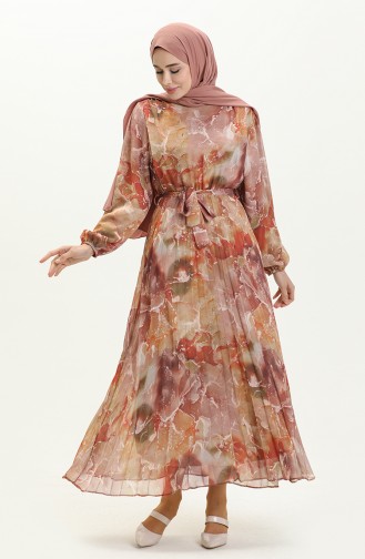 Robe Mousseline à Motifs 7319-01 Beige 7319-01