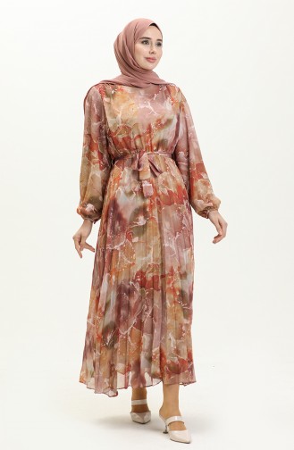 Robe Mousseline à Motifs 7319-01 Beige 7319-01