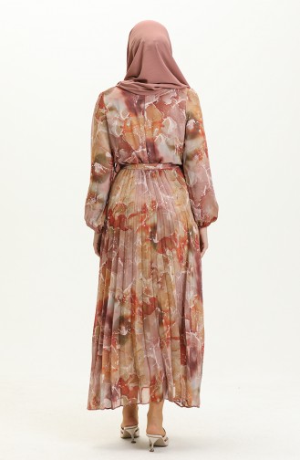 Robe Mousseline à Motifs 7319-01 Beige 7319-01