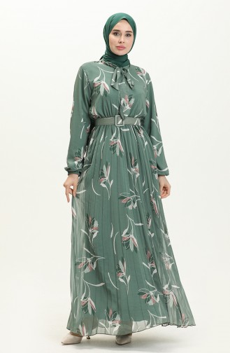Plissiertes Chiffonkleid mit Gürtel 7004-01 Khaki 7004-01