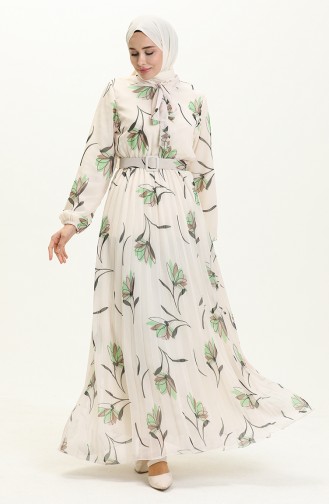 Plissiertes Chiffonkleid mit Gürtel  7004-06 Cremegrün 7004-06