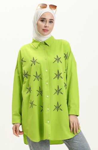 Printed Shirt Tunic 0126-01 Pistachio Green 0126-01