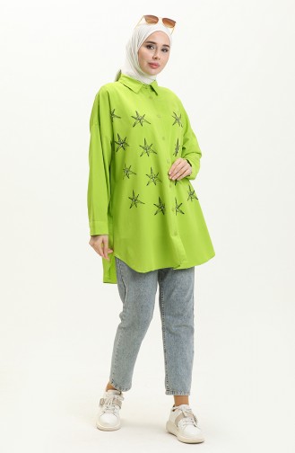 Printed Shirt Tunic 0126-01 Pistachio Green 0126-01