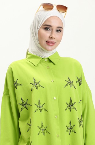 Printed Shirt Tunic 0126-01 Pistachio Green 0126-01