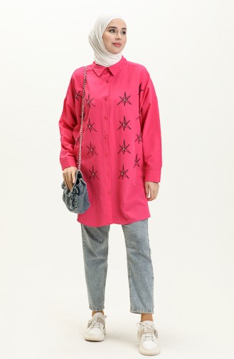 Printed Shirt Tunic 0126-03 Fuchsia 0126-03