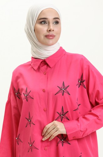 Printed Shirt Tunic 0126-03 Fuchsia 0126-03