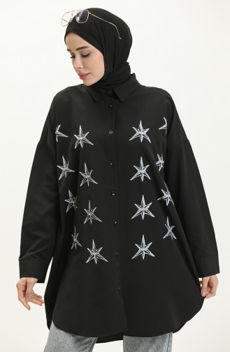Printed Shirt Tunic 0126-04 Black 0126-04