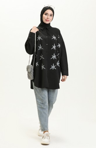 Printed Shirt Tunic 0126-04 Black 0126-04