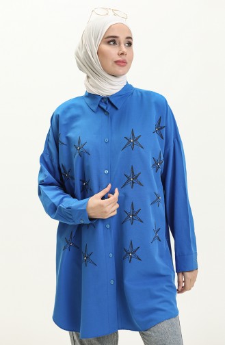 Printed Shirt Tunic 0126-05 Indigo 0126-05