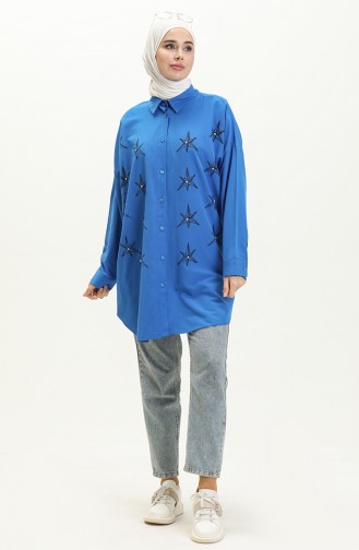 Printed Shirt Tunic 0126-05 Indigo 0126-05