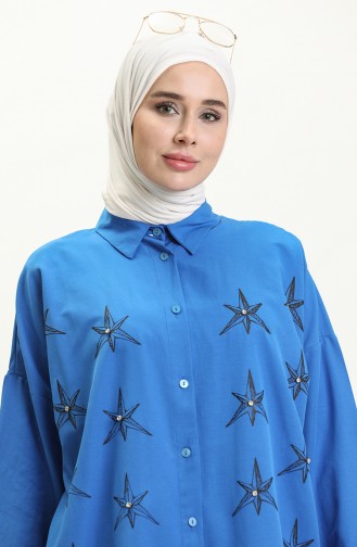 Printed Shirt Tunic 0126-05 Indigo 0126-05