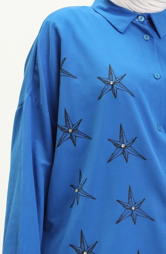 Printed Shirt Tunic 0126-05 Indigo 0126-05