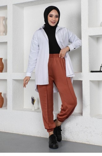 Beli Ve Paçası Lastikli Pantolon Kiremit