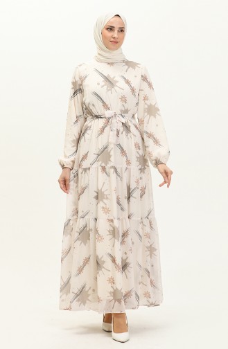 Gerafftes Chiffonkleid 7002-06 Beige 7002-06