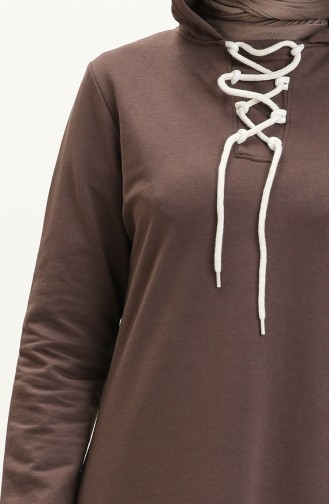 Bağcıklı Sweatshirt 3030-03 Kahverengi