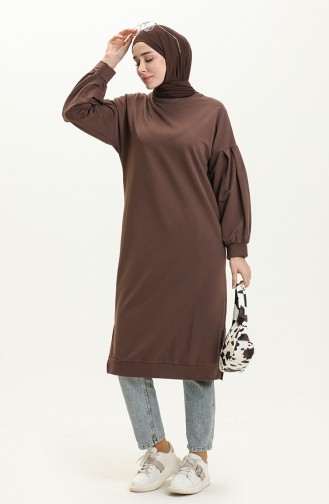 Balloon Sleeve Long Tunic 3031-03 Brown 3031-03