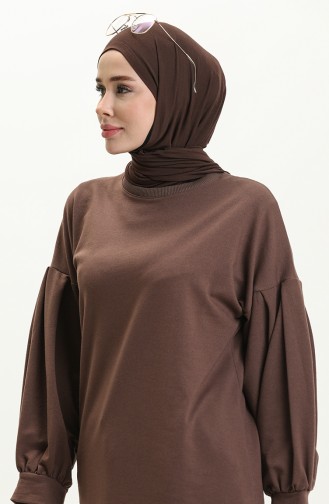 Balloon Sleeve Long Tunic 3031-03 Brown 3031-03