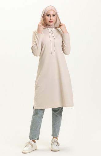 Bağcıklı Sweatshirt 3030-14 Kemik