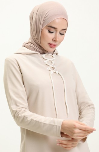 Bağcıklı Sweatshirt 3030-14 Kemik