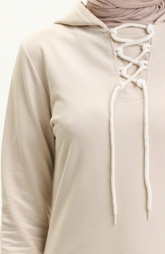 Bağcıklı Sweatshirt 3030-14 Kemik